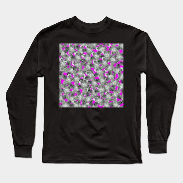 Watercolor flowers, violets. Seamless pattern with gray wild field flowers on pink background. Best for prints, fabric, backgrounds, wallpapers, covers and packaging, wrapping paper. Long Sleeve T-Shirt by Olesya Pugach